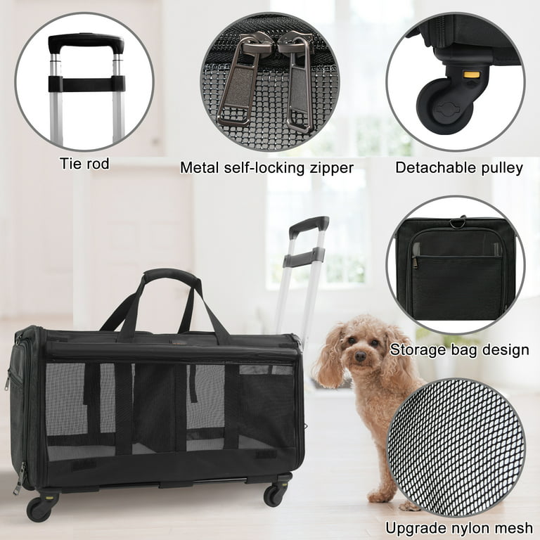 ELEGX Double-Compartment Pet Rolling Carrier with Wheels for 2 Pets,for Up  to 35 LBS,Cat Rolling Carrier for 2 Cats,Super Ventilated Design,Ideal for  Traveling/Hiking /Camping 