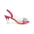 thumbnail image 3 of BLISSFUL STEP Women's Flower Rhinestone Slingback Clear Mid Heel Slip On Sandals Hot Pink 7, 3 of 7