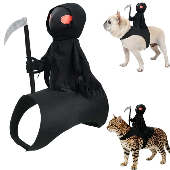 Grim Reaper Pet Costume for Cats/Dogs, Halloween Rider Outfit| with Magic Tape 3D Cosplay Outfit, Small, Medium & Large, Cats and Dogs, Parties & Daily Wear