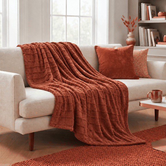 Regal Living Soft Waffle Textured Plush Fleece Throw Blanket, Red , 50'' x 60''