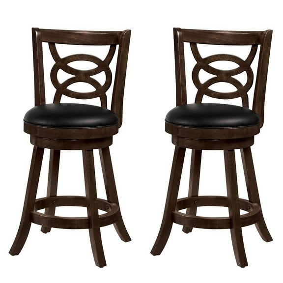 Benjara Comfortable Counter Height Stool Upholstered Seat, Black And Brown, Set of 2