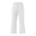 thumbnail image 4 of Plus Size Beach Capris for Women New Capris Pants for Women Cotton Linen Casual Summer 2025 Straight Wide Leg Loose Drawstring Elastic Waist Cropped Trouser White 4XL, 4 of 5