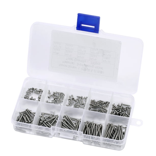250 piezas 4-20 tamaño M2 Cruz cabeza redonda autorroscante PA tornillos Kit (plata)