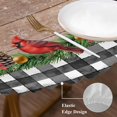 thumbnail image 3 of Grey Plaid Christmas Round Tablecloth, Fitted Table Cover with Elastic for 36"-44" Round Tables, Xmas Snowflake Botanical Poinsettia Wooden Table Cloth Outdoor Dinning Party Waterproof Tablecloths, 3 of 7