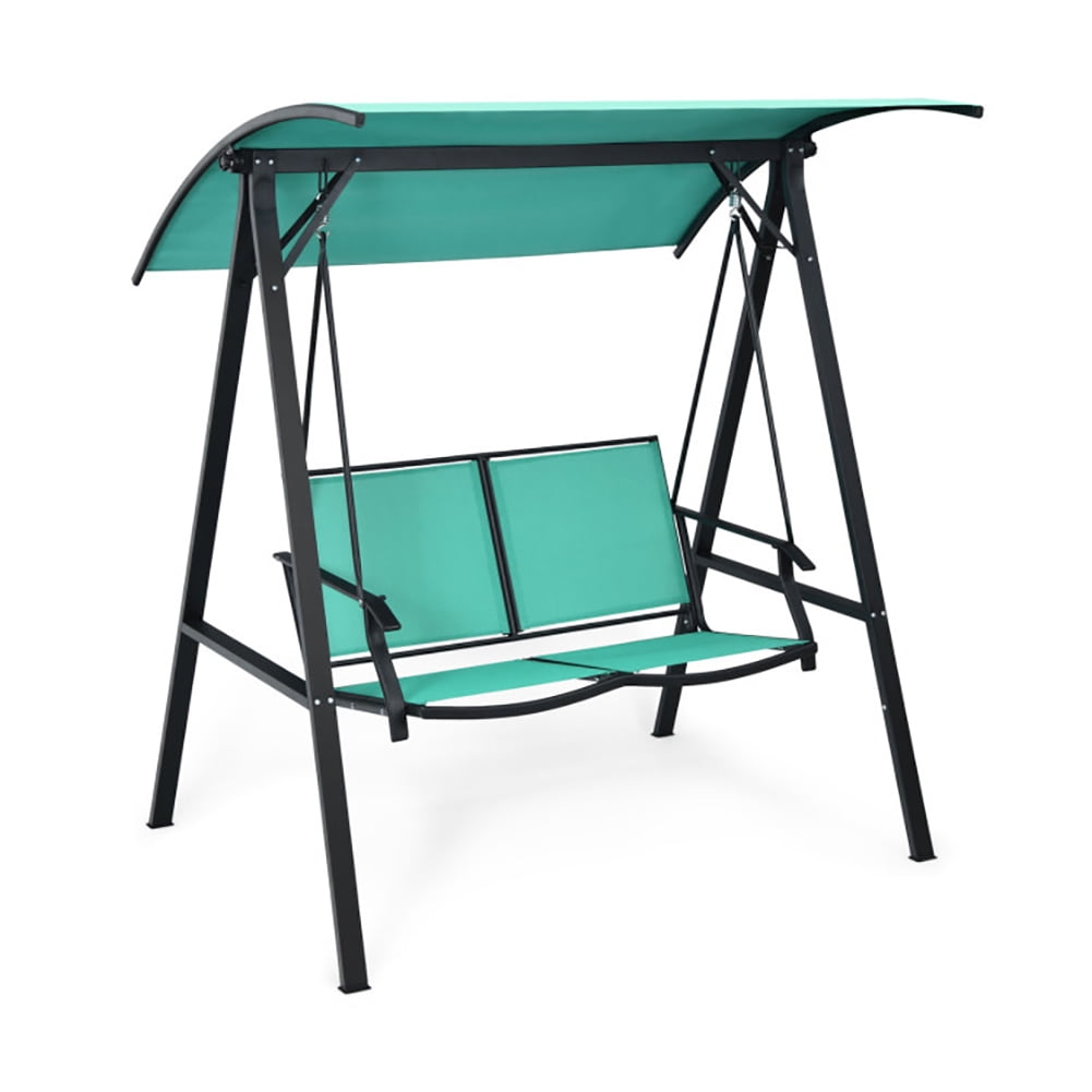 Aimee Lii 2 Person Patio Swing with Weather Resistant Glider and Adjustable Canopy, Outdoor Swing Chair, Green