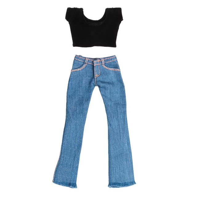1: 6 pantalones de mezclilla y camiseta negra para de acción de , cuerpo de juguetes calientes Hugo Figuras de acción pantalones