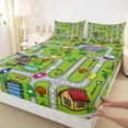 thumbnail image 3 of Homewish Colorful Cars Bed Sheets,City Road King Sheets,Green Gray Sheet Set For Boys Kids,Ultra Soft Home Decor,4pcs, 3 of 7