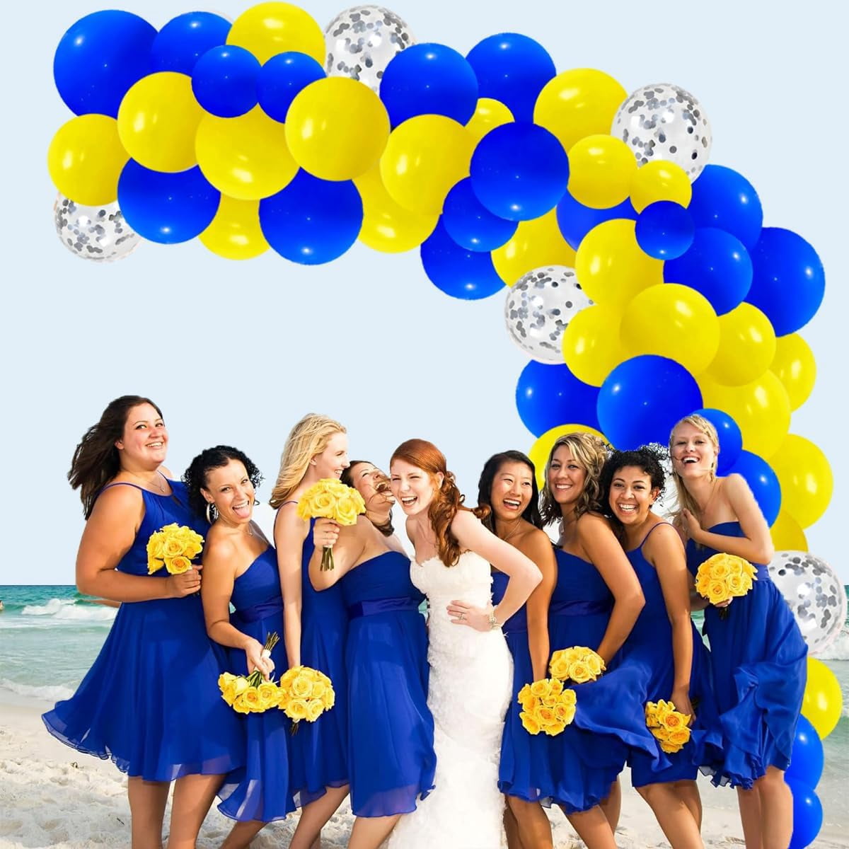Royal Blue and Yellow Balloons Garland Arch, 122PCS Blue Yellow Balloons Silver Confetti for Wedding Baby Shower Anniversary Birthday Graduation Party Decorations