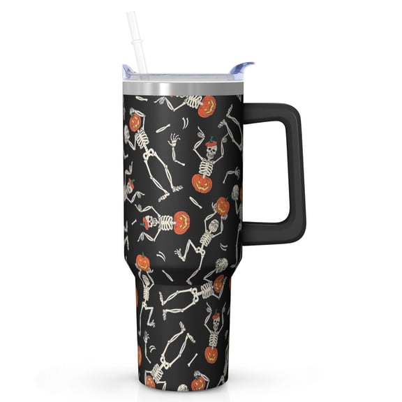Spooky Halloween 40oz Tumbler - Pumpkin Pattern w/Handle, Huge Insulated Cup, Last Minute Gift! Keeps Drinks Cold 26Hrs