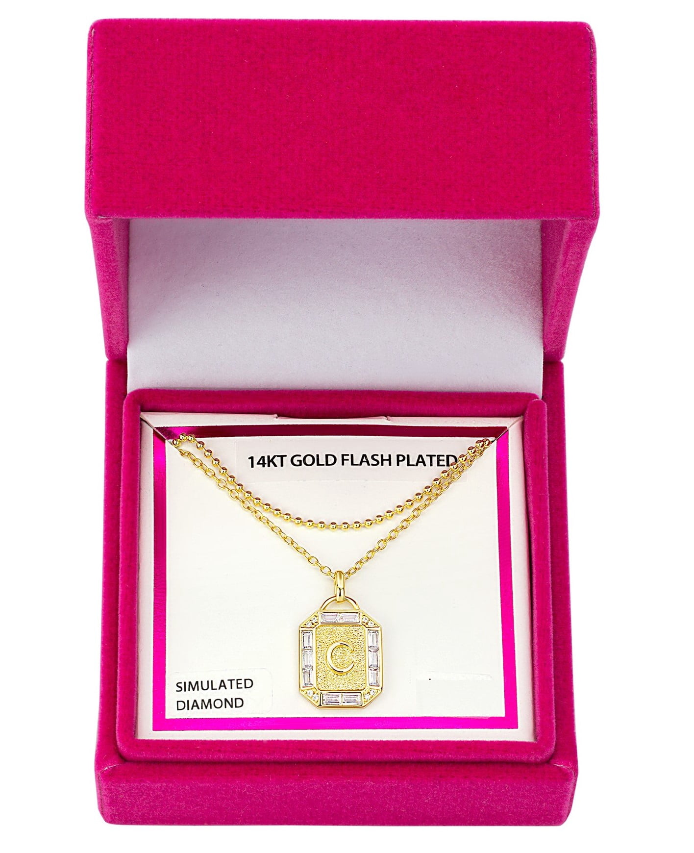 Adult 14KT Gold Flash Plated Initial Double Necklace Set with Simulated Diamonds