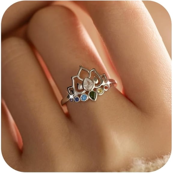 925 Sterling Silver Lotus Flower Rings for Women Promise Ring for Her Self Love Ring Comfort Fit Healing Rainbow CZ Ring Yoga Lover Wedding Band Birthday Christmas Gifts