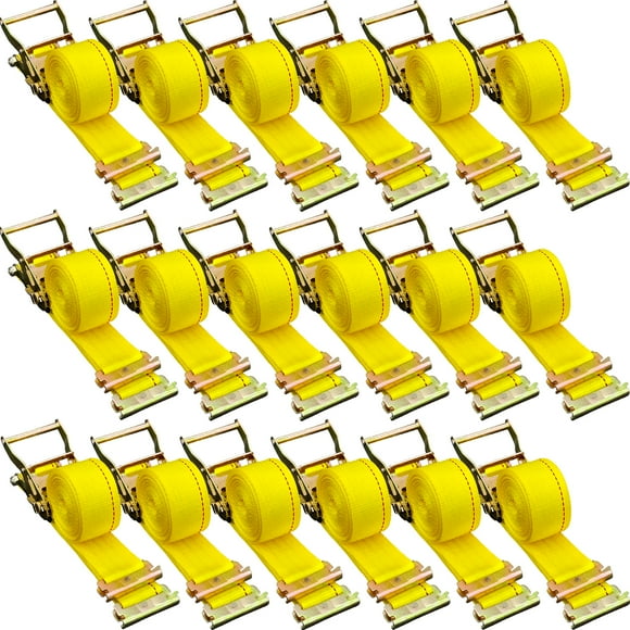 VEVOR E Track Ratchet Strap, 18PCS 2\" x 15\' E-Track Straps 4400 LBS Breaking Strength, with Polyester Webbing & Spring Fitting & Ratchets, Durable Tie-Downs for Motorcycles, Tire, Trailer Loads