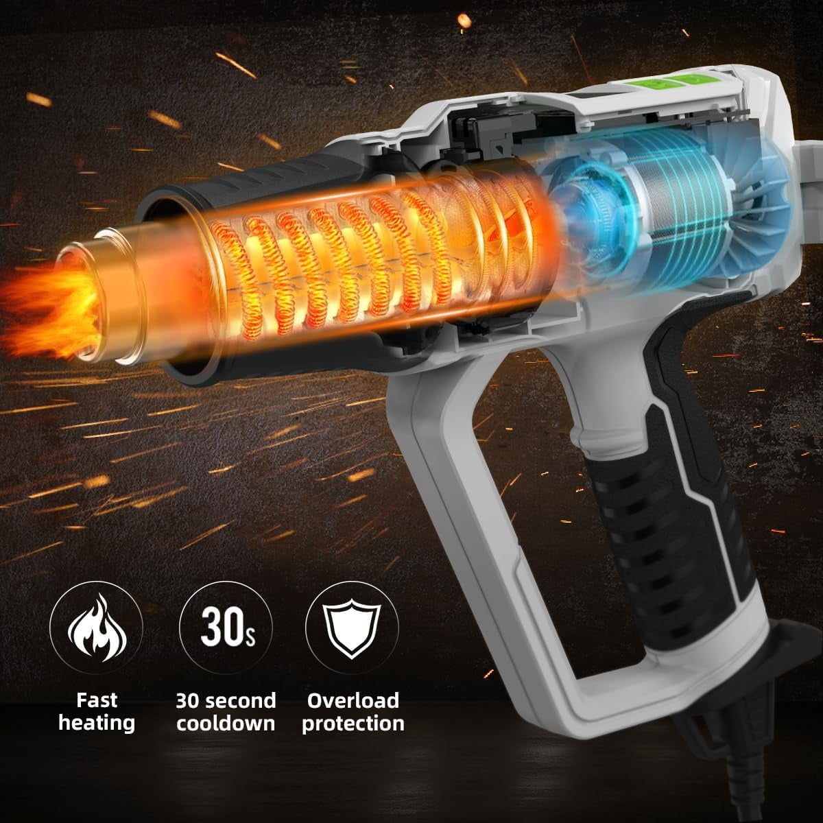 HUEPAR TOOLS 1500W 120V Hot Air Gun with LCD Digital Display, 122℉-1112℉ (50℃-600℃), Suitable for Water Pipe Defrosting, PVC Plastic Pipe Softening, Paint Drying, 10 Accessories