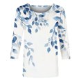 thumbnail image 4 of Classic Fit Womens Tops 3/4 Sleeve Shirts Vintage Floral Tshirts Round Neck Basic Tee Casual Blouse, 4 of 5