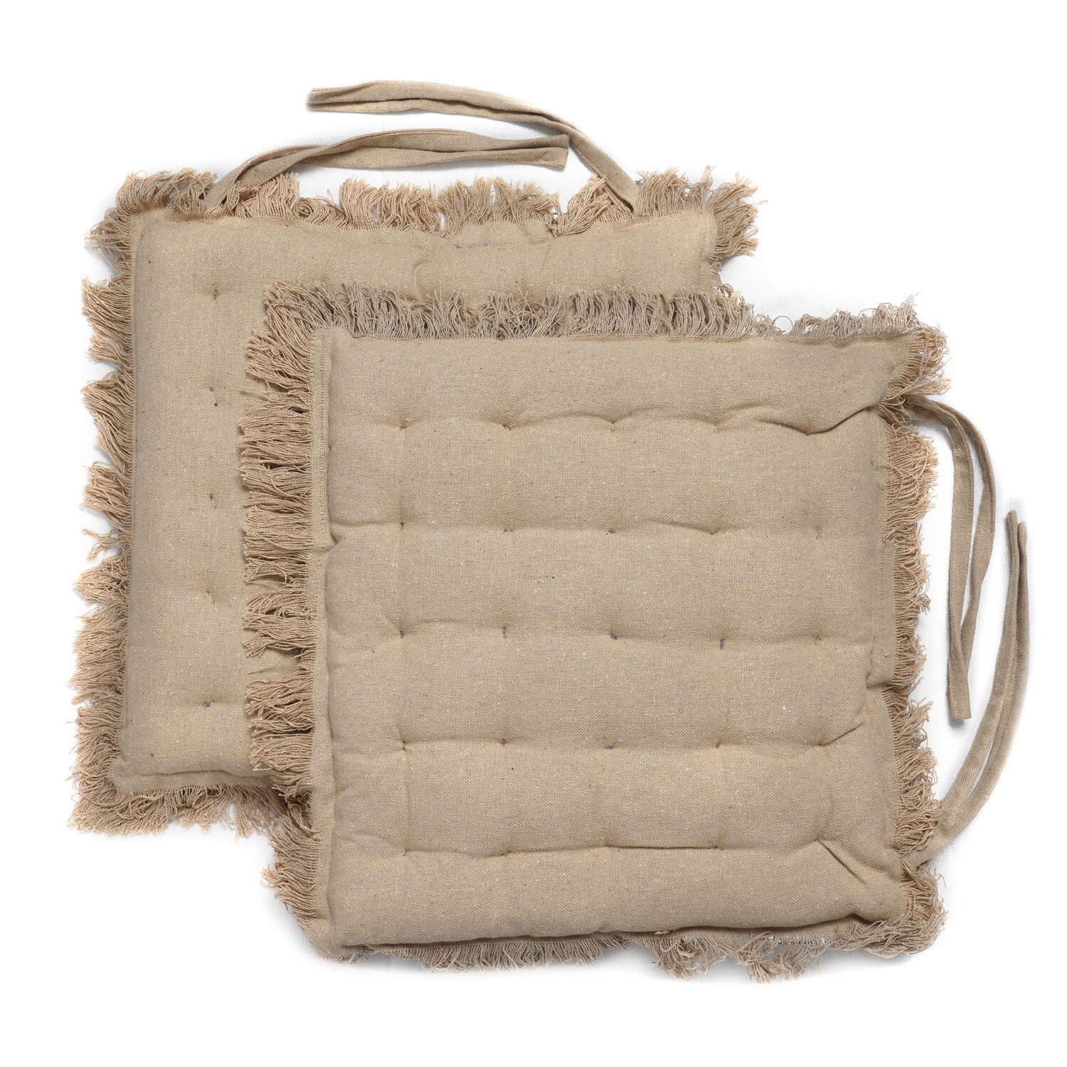 Set of 2 Cotton Chair Pad with Fringes Filling Non Slip Durable Soft