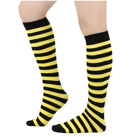 Karimi Socks for Women Striped Knee High Socks, Horizontal Stripe Cotton Calf Socks, Warm Stretchy Mid Calf Socks for Halloween Daily Womens Socks
