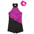 thumbnail image 5 of iixpin Kids Girls Sequin Gymnastics Leotards Sleeveless Dance Biketards One Piece Jumpsuit Bodysuit with Hair Scrunchie Hot Pink 6, 5 of 7