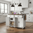 thumbnail image 2 of Homy Casa 53 Inch Farmhouse Style Kitchen Island with Power Outlet, Foldable Countertop, Spice Rack, Drawers, and Wheels – White, 2 of 8