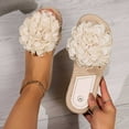thumbnail image 5 of Women's Summer New Casual Flat Flat Big Flowers To Wear Flat Beach Slippers Summer Sandals for Women Beige 42, 5 of 8