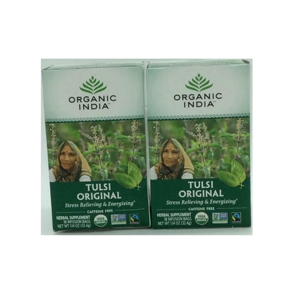 Organic India Tulsi Original Herbal Tea - Stress Relieving & Energizing, Immune Support, Adaptogen, Vegan, Gluten-Free, USDA Certified Organic, Non-GMO, Caffeine-Free - 18 Infusion Bags, 1 P
