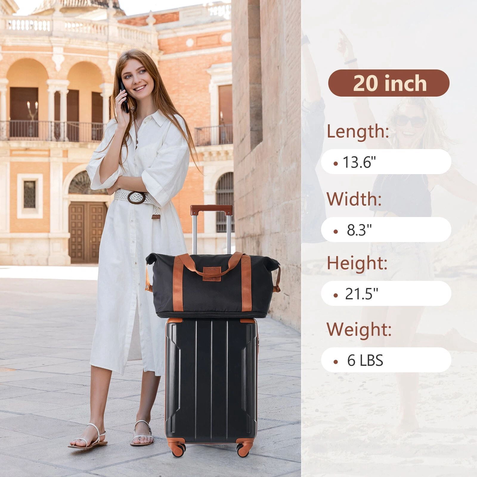 Euroco 20 Inch Carry On Luggage Set 3 Piece,ABS Hardshell Lightweight Suitcase with Spinner Wheels & TSA Lock,Airline Approved Suitcase set for Weedend Getaways,Business Travel,Black Brown