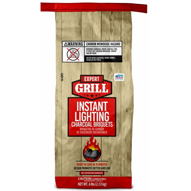Expert Grill Instant Charcoal Briquets, Charcoal Grill Briquettes, 6 Lb