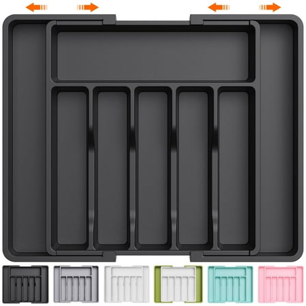 Large Silverware Drawer Organizer, Expandable Utensil Tray for Kitchen, BPA Free Flatware and Cutlery Holder, Adjustable Plastic Storage for Spoons Forks Knives