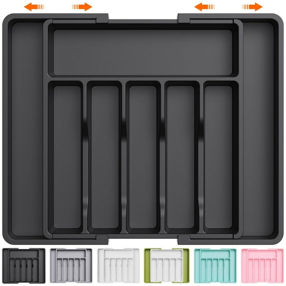 Large Silverware Drawer Organizer, Expandable Utensil Tray for Kitchen, BPA Free Flatware and Cutlery Holder, Adjustable Plastic Storage for Spoons Forks Knives