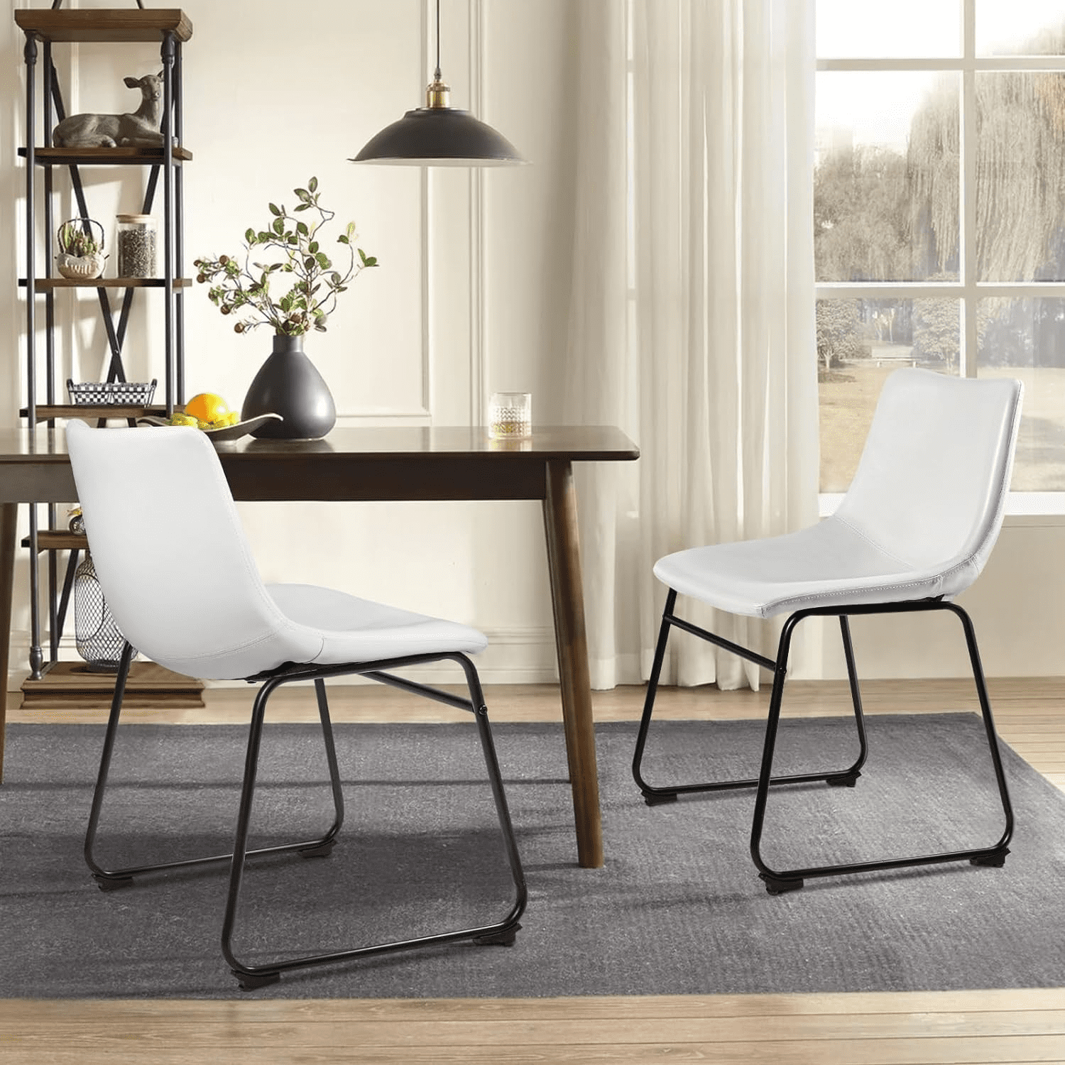 Waleaf 18 inch Bar Stools Set of 2,Counter Height Bar Stools with Back, Modern PU Leather Stools with Metal Leg and Footrest