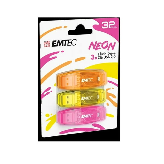EMTEC NEON C410 USB 2.0 32GB Flash Drive 3-Pack