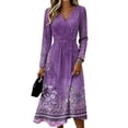 thumbnail image 2 of BOMYJESK Summer Dresses for Women Wrap Crossover V Neck Lightweight Breathable Midi Dress Flowy Ruched Trendy Casual Office Dress Purple XL, 2 of 5