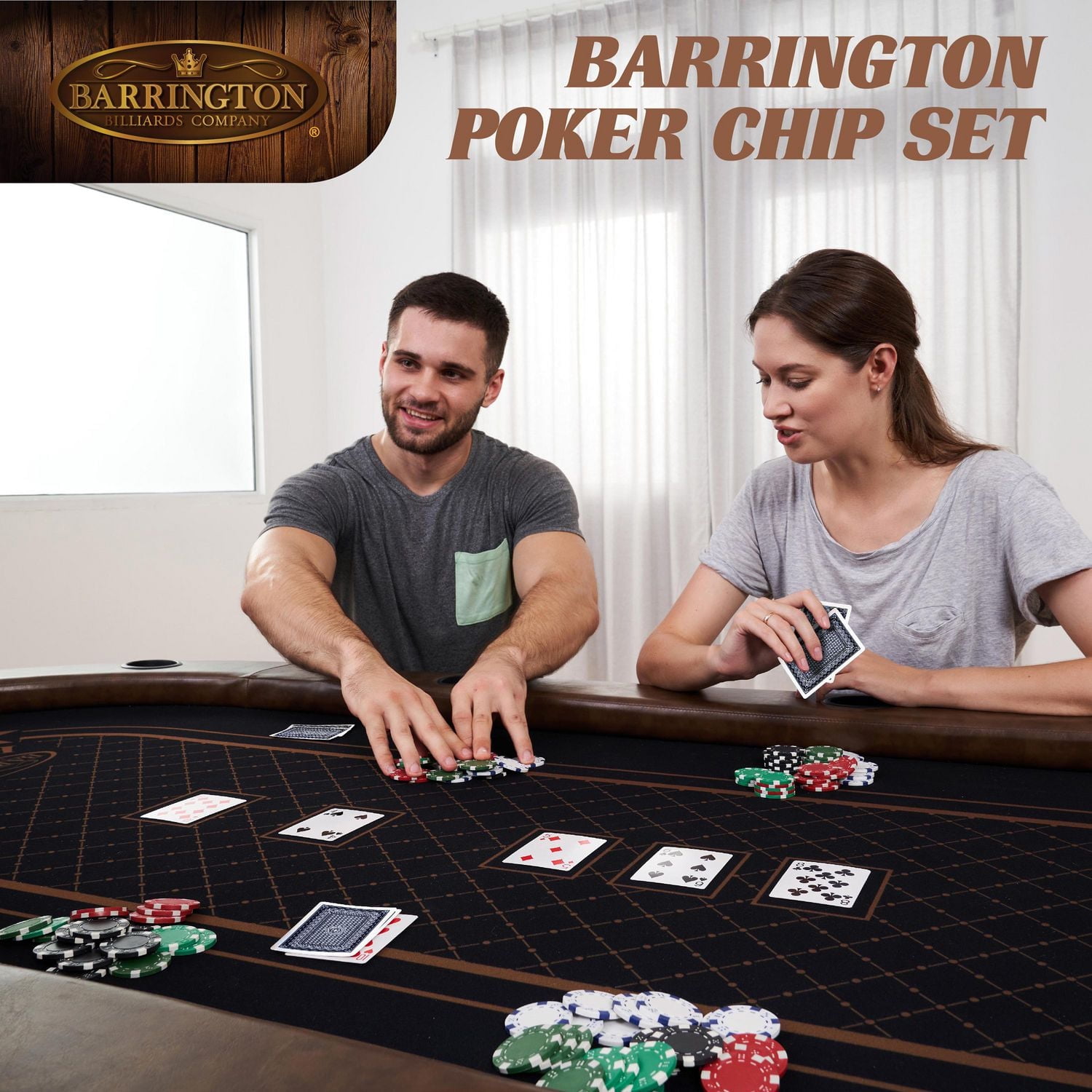 Barrington Billiards Jeu de jetons de poker 200 pièces avec étui et cartes en bois de pin, poids des jetons 11 g