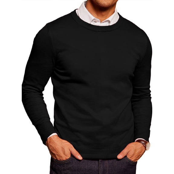Coshow Men's Long Sleeve Crew Neck Sweater Slim Fit Knit Pullover Lightweight Casual or Dress Wear