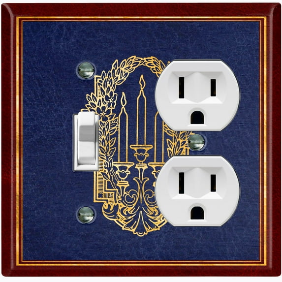 Metal Light Switch Plate Cover Elegant Gold Candle Frame Maroon Blue FRA036