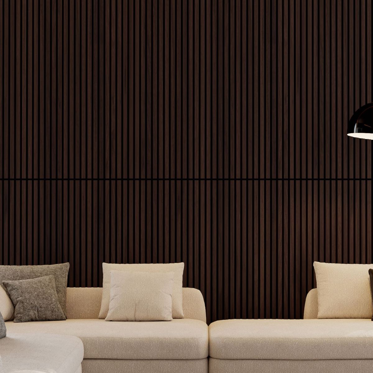 2PC 3D Fluted Wood Slat Acoustic Panels 45.27''X23.62'' Dark Walnut Sound Absorbing Panels for Wall & Ceiling Three Sides Fully Wrapped