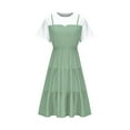thumbnail image 4 of Fartey Women's Fashion Fake Two Pieces Dress Casual Summer Short Sleeve Crewneck Knee Length Dresses Lightweight Spaghetti Strap Tiered Slip Dress Holiday Sundress Green XXL, 4 of 9