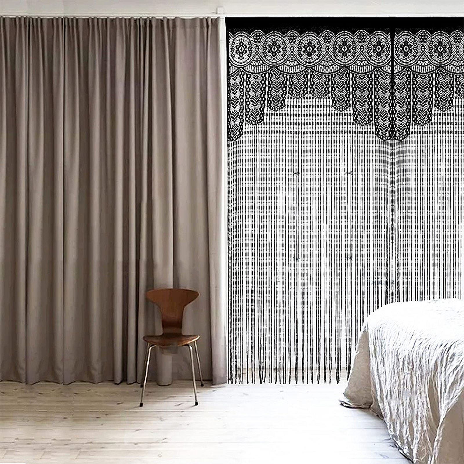 Crochet Lace String Door Curtain Boho Beaded Tassel Doorway Curtain
