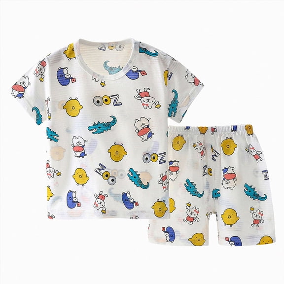 Xudanell Toddler Baby Boys Summer Outfits Short Sleeve Cartoon T-Shirt Tops & Shorts Sets 2Pcs Cute Baby Boys Cotton Summer Clothes For 1t 2t 3t 4t 5t 6t Boy Summer Vest Shorts Outfits