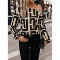 thumbnail image 5 of Off Shoulder Geometric Print Lon sleeve Top (MultiGreen, XL), 5 of 8