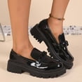thumbnail image 4 of Xucatan Women's Patent Leather Loafers, Round Toe Closed Toe Low Heel Slip On Shoes with Chunky Sole, British Style Comfortable Platform Flats, Versatile Casual Office Footwear Gift, 4 of 8