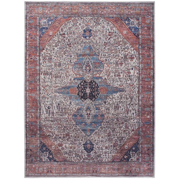 Nourison Washable Brilliance 5'3" x 7'3" Ivory/Brick Vintage Indoor Rug