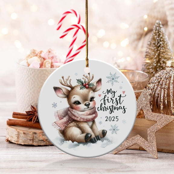 My First Christmas 2025 Ornament, Baby Deer Ornament, Watercolor Reindeer Ornament, Holiday Keepsake, New Baby Christmas Ornament