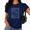 Navy Blue, variant on Cozymy Retro Floral Stamp T-Shirt for Women - White Lily Line Art Graphic Tee