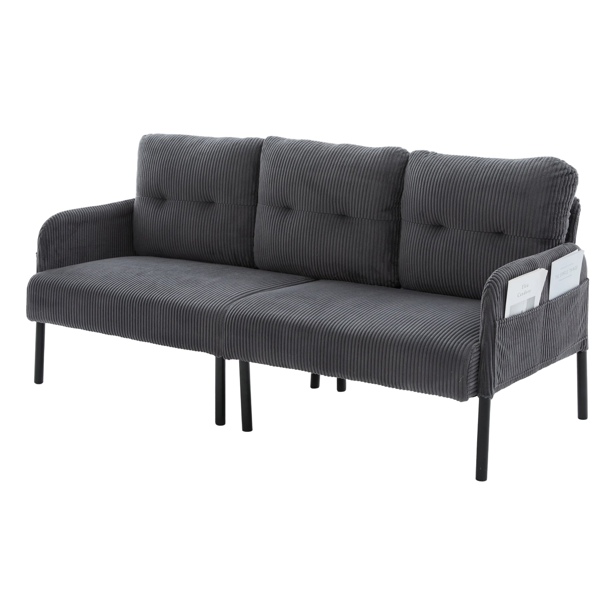 Jopath Oversized Loveseat, Double-Seater Sofa Cozy Bedroom Sofa with Metal Legs and Side Pockets for Living Room Bedroom Dorm Apartment Carbon Gray