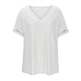 thumbnail image 6 of Meichang Womens V Neck Tops Eyelet Embroidery Solid Short Sleeve T Shirts Loose Fit Casual Blouses Lightweight Business Work T Shirts Tunic Tops White L, 6 of 8