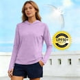 thumbnail image 2 of Women's UPF 50+ Sun Protection Hoodie Shirts Casual Quick-drying Long Sleeve Plus Size Light Tees for Fishing Hiking Going Out Purple 2XL, 2 of 6