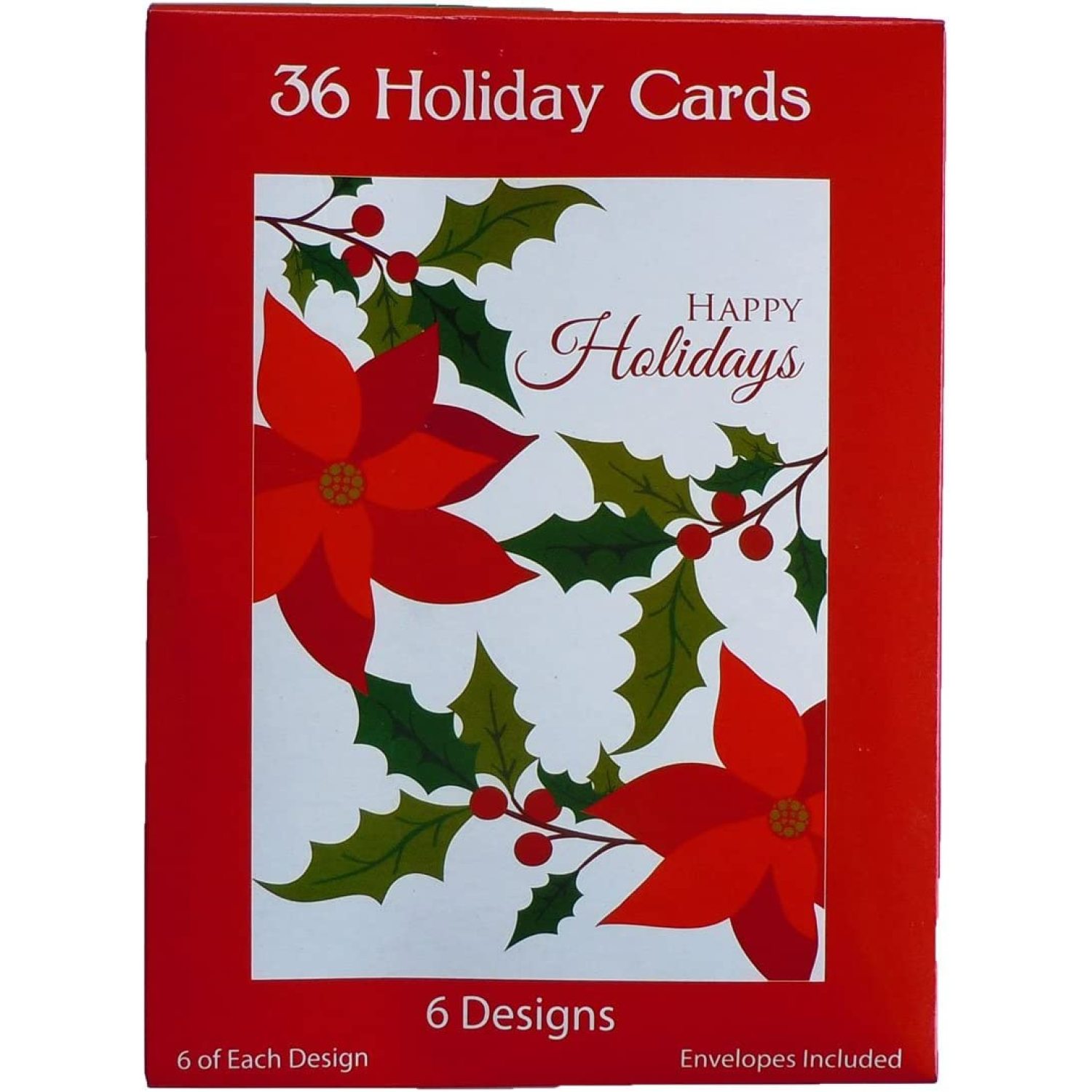 36 Glossy Christmas Holiday Cards, Including 6 Different Patterns