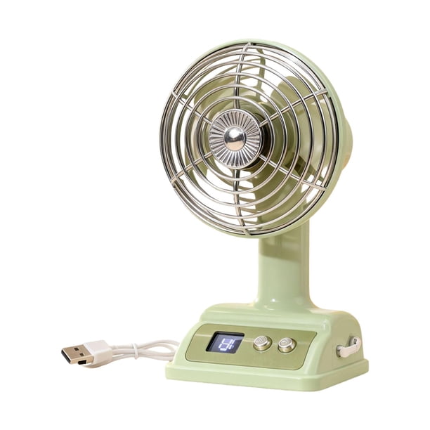 Ventilador de escritorio con carga USB y pantalla digital, giratorio, portátil, para exteriores e interiores. verde