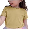 thumbnail image 4 of AherBiu T-Shirts Filles Manches Courtes à Volants Hauts en Coton Doux Col Rond Décontracté Couleur Unie 1-9 Ans, 4 of 4