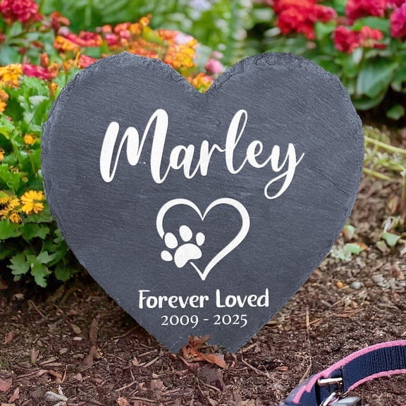 Pet Memorial Stone – Dog, Cat Memorial, Personalized Pet Loss Sympathy Gift, Grave Marker with Pet Name & Paw Print, Garden Slate for Bereavement